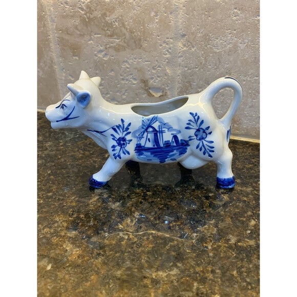 Vintage Handpainted Holland Windmill 1960’s Delft Cow Creamer - EUC - Picture 1 of 9